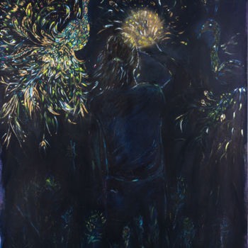 Pintura titulada "Elise with peacocks…" por Duc Evelyna, Obra de arte original, Acrílico Montado en Bastidor de camilla de m…