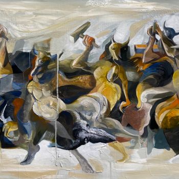 Peinture intitulée "Crazy Buffalo" par Loi Duc (DucloiArt), Œuvre d'art originale, Huile Monté sur Châssis en bois