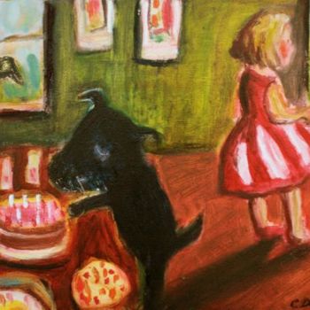 Painting titled "Birthday Dog" by Dudley, Original Artwork, Oil