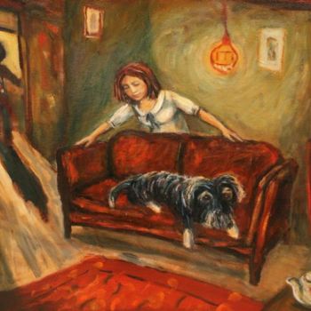 Painting titled ""Love the Dog and C…" by Dudley, Original Artwork, Oil