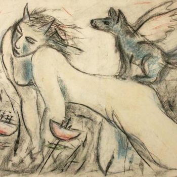 Pintura intitulada "Angel Dog" por Dudley, Obras de arte originais, Óleo