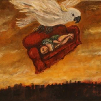 Schilderij getiteld "Couch Flying" door Dudley, Origineel Kunstwerk