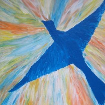 Painting titled "Blue Bird Of Happin…" by Maggie, Original Artwork, Oil