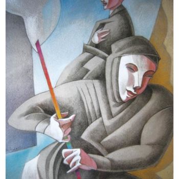 Peinture intitulée "Passeur (à la canne…" par Daniel Duhamel Arrapel, Œuvre d'art originale, Huile