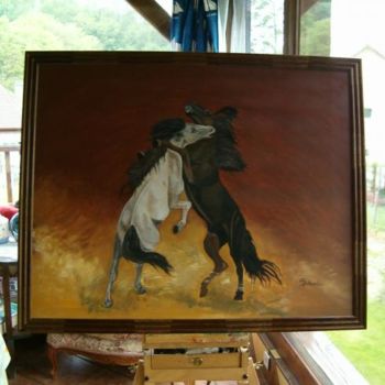 Painting titled "Chevaux sauvages" by Simone Duhamel, Original Artwork