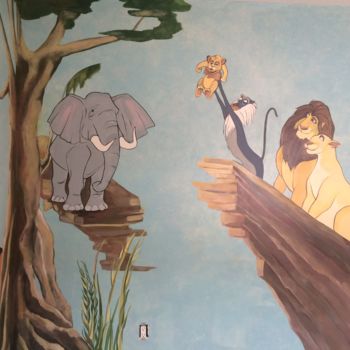 Malerei mit dem Titel "Mural- baby room" von Irena Dukule, Original-Kunstwerk