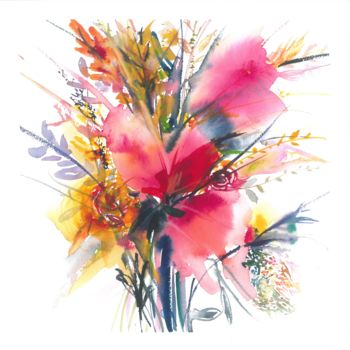 Malerei mit dem Titel "Flowers for Mathilde" von Karishok Dulyan, Original-Kunstwerk, Aquarell