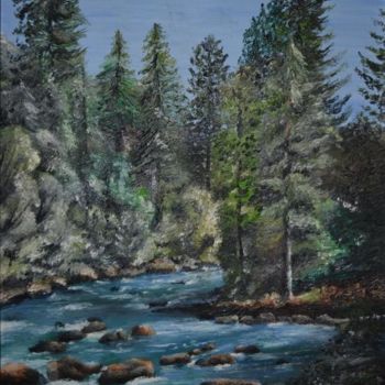 Painting titled "Rivière et forêt" by Dumamar, Original Artwork
