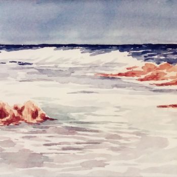 Painting titled "Plage corse" by A Balestraccia, Original Artwork, Watercolor Mounted on Cardboard