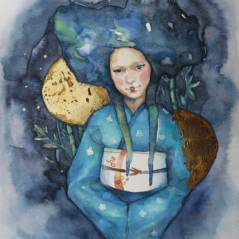 Schilderij getiteld "China Girl" door Dunja Jung, Origineel Kunstwerk, Aquarel