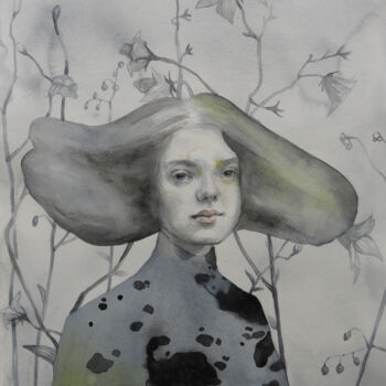 Schilderij getiteld "In gray" door Dunja Jung, Origineel Kunstwerk, Aquarel