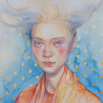 Картина под названием "Featherlight" - Dunja Jung, Подлинное произведение искусства, Акварель