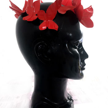 Sculpture titled "RED BUTTERFLY HEAD" by Ays Duo, Original Artwork, Plastic