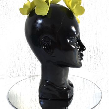 Sculpture titled "YELLOW BUTTERLY HEAD" by Ays Duo, Original Artwork, Plastic