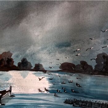 Pittura intitolato "Le ponton" da Dupicard, Opera d'arte originale, Acquarello