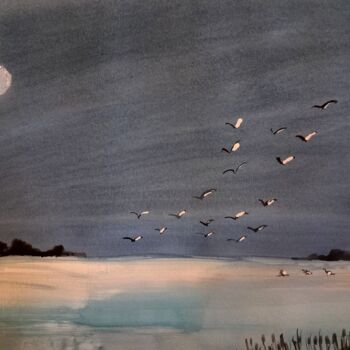 Peinture intitulée "Clair de lune sur l…" par Dupicard, Œuvre d'art originale, Aquarelle