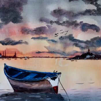 Painting titled "Une vue d'Istanbul" by Dupicard, Original Artwork, Watercolor