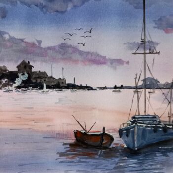 Peinture intitulée "Du coté de Port Nav…" par Dupicard, Œuvre d'art originale, Aquarelle