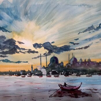 Peinture intitulée "Une vue d'Istanbul 2" par Dupicard, Œuvre d'art originale, Aquarelle