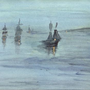 Painting titled "Nocturne : la mer s…" by Denis Dupon, Original Artwork, Oil