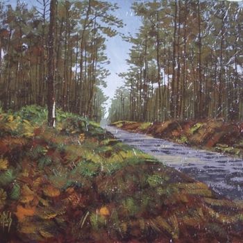 Peinture intitulée "Route landaise" par Gérard Dupuch, Œuvre d'art originale, Huile