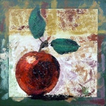 Painting titled "pomme avec feuilles" by Gérard Dupuch, Original Artwork, Oil