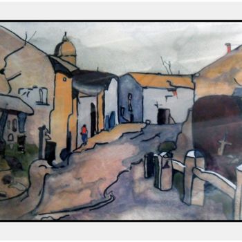 Painting titled "Un village." by Pascal Durand, Original Artwork, Watercolor