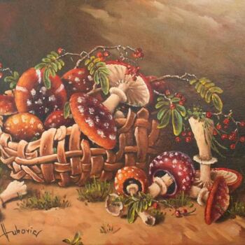 Painting titled "mushrooms" by Dusan Vukovic, Original Artwork, Oil