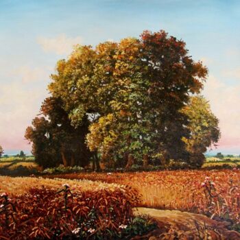 Painting titled "Field of ripe wheat" by Dusan Vukovic, Original Artwork, Oil