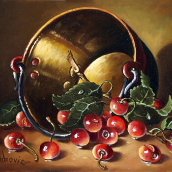 Painting titled "cherries" by Dusan Vukovic, Original Artwork, Oil