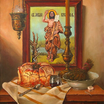 Painting titled "St. John the Baptist" by Dusan Vukovic, Original Artwork, Oil