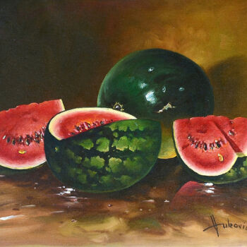 Painting titled "watermelons" by Dusan Vukovic, Original Artwork, Oil