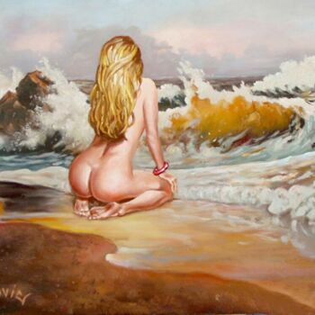 Painting titled "I wait for the wave…" by Dusan Vukovic, Original Artwork, Oil