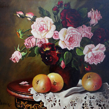 Painting titled "Roses" by Dusan Vukovic, Original Artwork, Oil