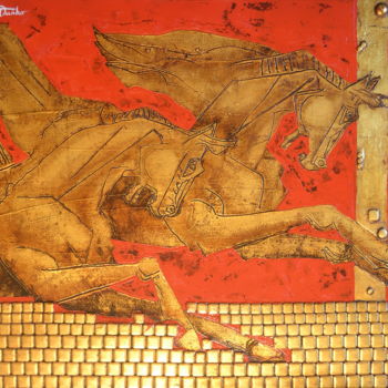 Painting titled "Golden horses" by Angel, Original Artwork, Oil