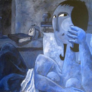 Peinture intitulée "nu bleu" par Geoffroy Dussart, Œuvre d'art originale