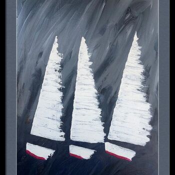 Painting titled "Stormy Regatta" by Dutch Montana, Original Artwork, Oil Mounted on Wood Stretcher frame