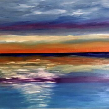 Painting titled "Gulf Coast Sunset #2" by Dutch Montana, Original Artwork, Oil Mounted on Wood Stretcher frame
