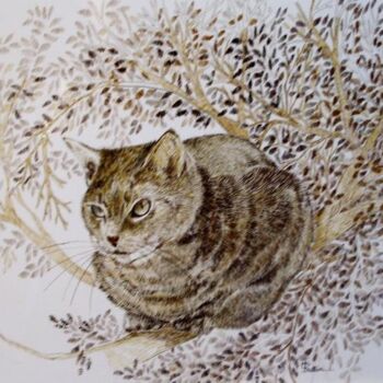 Peinture intitulée "A chat perché" par Monique Dutter-Lemierre, Œuvre d'art originale