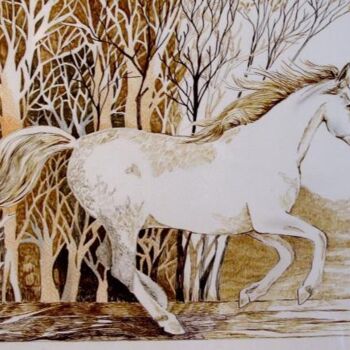 Pintura intitulada "Le petit cheval fou…" por Monique Dutter-Lemierre, Obras de arte originais