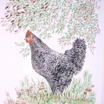 Pintura titulada "La petite poule gri…" por Monique Dutter-Lemierre, Obra de arte original