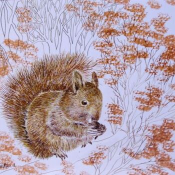 Pintura intitulada "Le petit écureuil" por Monique Dutter-Lemierre, Obras de arte originais