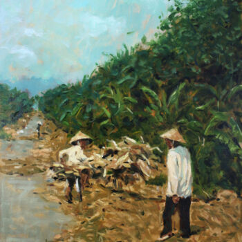 Peinture intitulée "Paysans du Vietnam" par Duy Tran, Œuvre d'art originale, Huile Monté sur Châssis en bois
