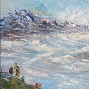 Painting titled "Nebel in den Bergen" by Lusie Schellenberg, Original Artwork, Oil