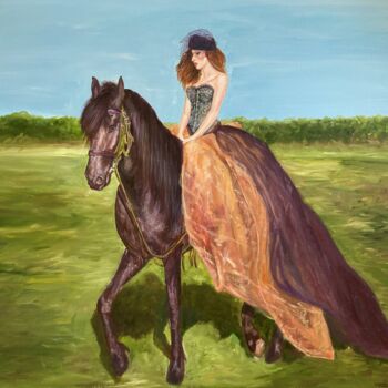 Schilderij getiteld "The Horsewoman" door Lusie Schellenberg, Origineel Kunstwerk, Olie