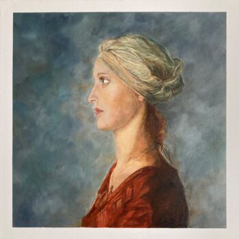 Pintura intitulada "A girl in a terraco…" por Lusie Schellenberg, Obras de arte originais, Óleo
