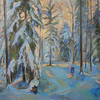 Peinture intitulée "Прогулка зимой" par Dmitry Veltishchev, Œuvre d'art originale, Huile