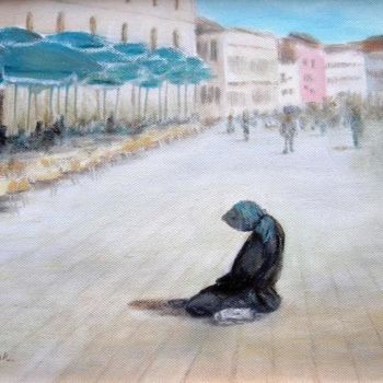 Painting titled "Beggar at San Marco" by Eva Dvorzsak, Original Artwork, Oil