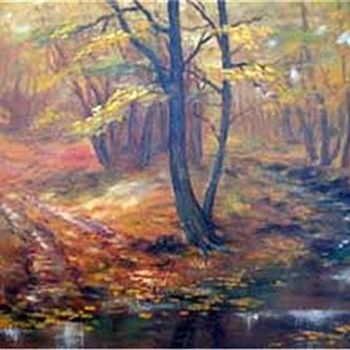 Malerei mit dem Titel "Autumn Woods" von Eva Dvorzsak, Original-Kunstwerk, Öl