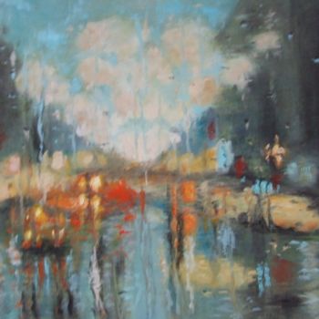 Painting titled "Rainy street.jpg" by Eva Dvorzsak, Original Artwork, Oil